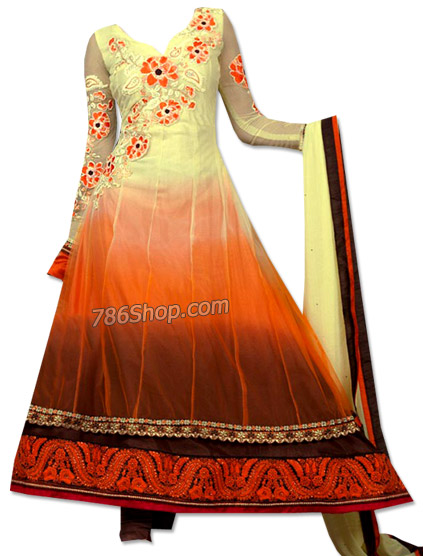  Off-white/Orange Chiffon Suit | Pakistani Dresses in USA- Image 1