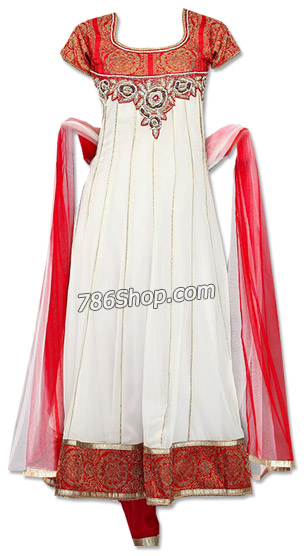  White/Red Chiffon Suit | Pakistani Dresses in USA- Image 1