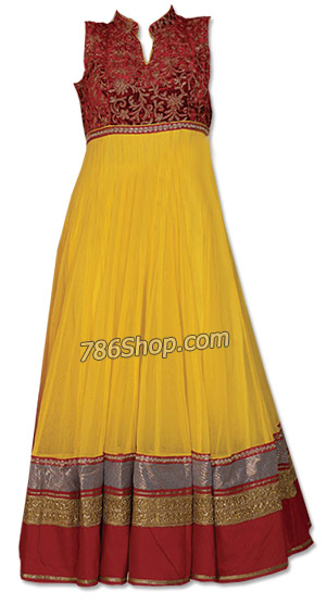  Maroon/Yellow Chiffon Suit | Pakistani Dresses in USA- Image 1