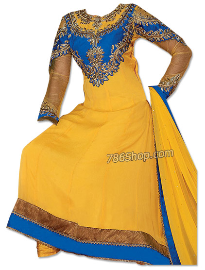  Yellow/Blue Chiffon Suit | Pakistani Dresses in USA- Image 1