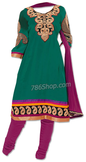  Teal Green Georgette Suit | Pakistani Dresses in USA- Image 1