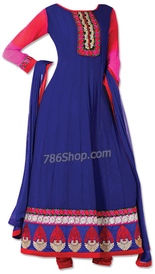  Royal Blue Chiffon Suit | Pakistani Dresses in USA- Image 1