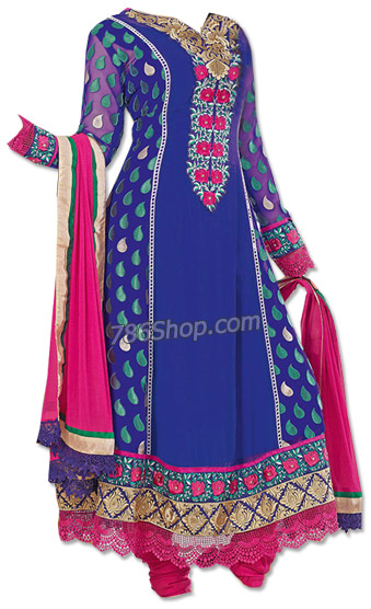  Royal Blue Georgette Suit | Pakistani Dresses in USA- Image 1