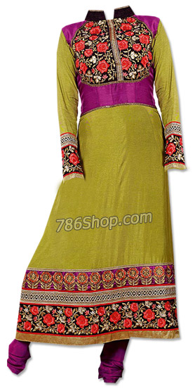 Olive Green/Purple Georgette Suit | Pakistani Dresses in USA