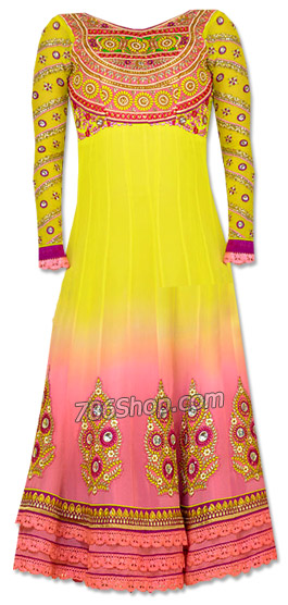  Yellow/Peach Chiffon Suit | Pakistani Dresses in USA- Image 1