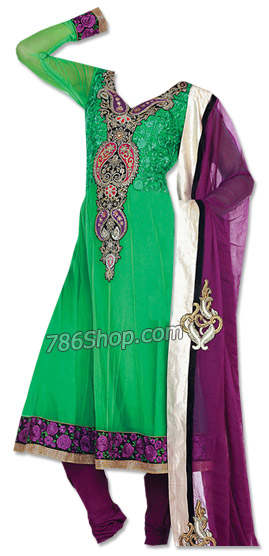  Green/Indigo Chiffon Suit | Pakistani Dresses in USA- Image 1