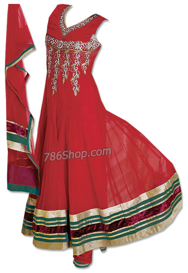 Red Chiffon Suit | Pakistani Dresses in USA- Image 1