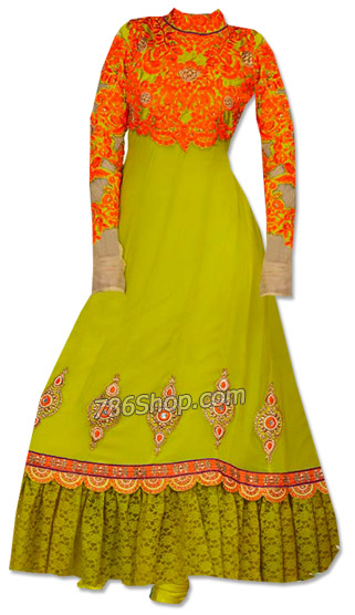  Parrot Green Chiffon Suit | Pakistani Dresses in USA- Image 1