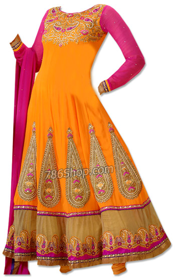  Mustered/Pink Georgette Suit | Pakistani Dresses in USA- Image 1