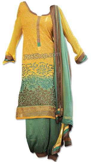  Mustered/Green Georgette Suit | Pakistani Dresses in USA- Image 1