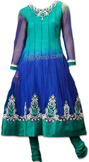  Blue/Aqua Chiffon Suit | Pakistani Dresses in USA- Image 1
