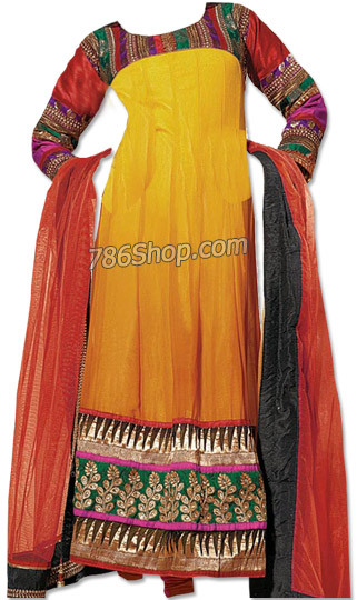  Yellow/Red Chiffon Suit | Pakistani Dresses in USA- Image 1