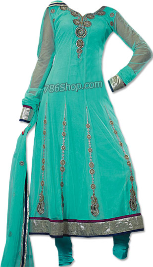  Sea Green Chiffon Suit | Pakistani Dresses in USA- Image 1