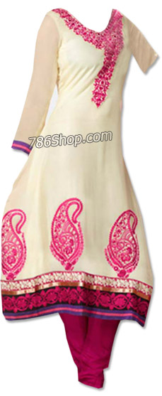  Cream/Hot Pink Georgette Suit | Pakistani Dresses in USA- Image 1