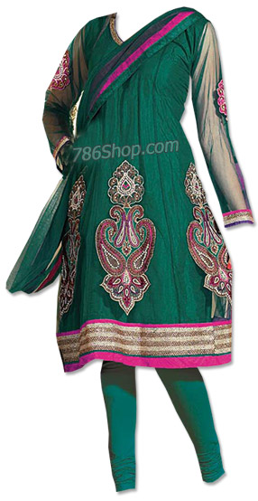  Teal Green Chiffon Suit  | Pakistani Dresses in USA- Image 1