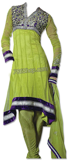  Parrot Green Chiffon Suit | Pakistani Dresses in USA- Image 1