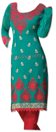  Sea Green/Red Georgette Suit | Pakistani Dresses in USA- Image 1