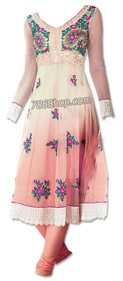  Ivory/Peach Chiffon Suit | Pakistani Dresses in USA- Image 1