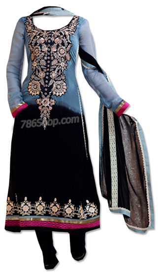  Blue/Black Chiffon Suit | Pakistani Dresses in USA- Image 1