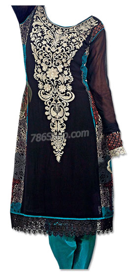  Black/Aqua Georgette Suit | Pakistani Dresses in USA- Image 1