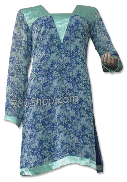  Blue/Sea Green Chiffon Kurti | Pakistani Dresses in USA- Image 1