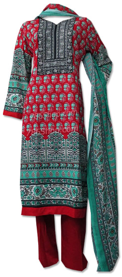  Sea Green/Red Khaddar Suit | Pakistani Dresses in USA- Image 1