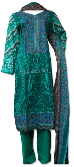  Green Khaddar Suit | Pakistani Dresses in USA- Image 1