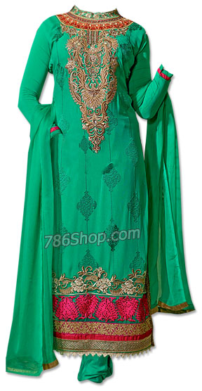  Green Chiffon Suit | Pakistani Dresses in USA- Image 1