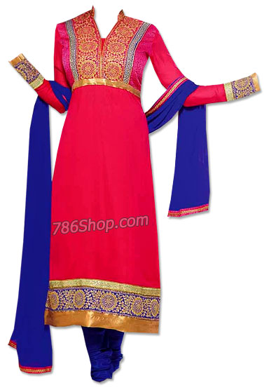  Hot Pink/Blue Georgette Suit | Pakistani Dresses in USA- Image 1