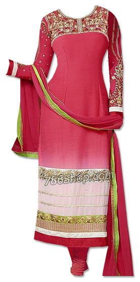  Hot Pink Chiffon Suit | Pakistani Dresses in USA- Image 1