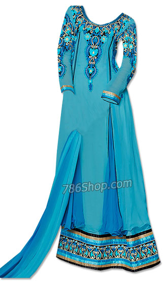  Turquoise Georgette Suit | Pakistani Dresses in USA- Image 1