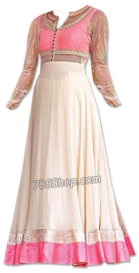  Off-white/Pink Chiffon Suit | Pakistani Dresses in USA- Image 1