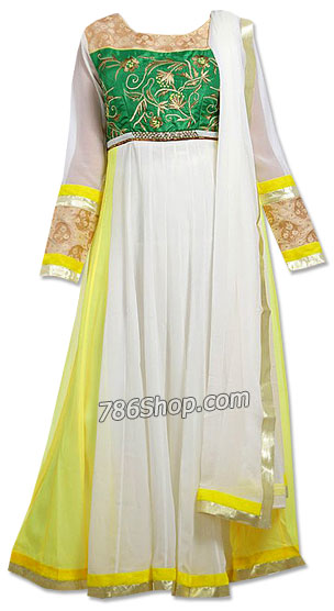 White/Yellow Chiffon Suit | Pakistani Dresses in USA- Image 1