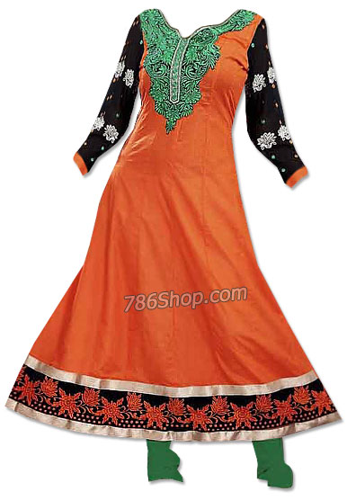  Orange/Green/Black Georgette Suit | Pakistani Dresses in USA- Image 1