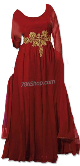  Deep Red Chiffon Suit | Pakistani Dresses in USA- Image 1