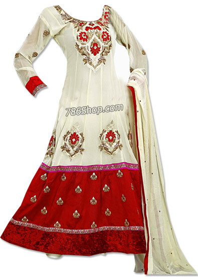  White/Red Georgette Suit | Pakistani Dresses in USA- Image 1