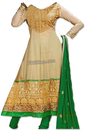  Ivory/Green Chiffon Suit | Pakistani Dresses in USA- Image 1