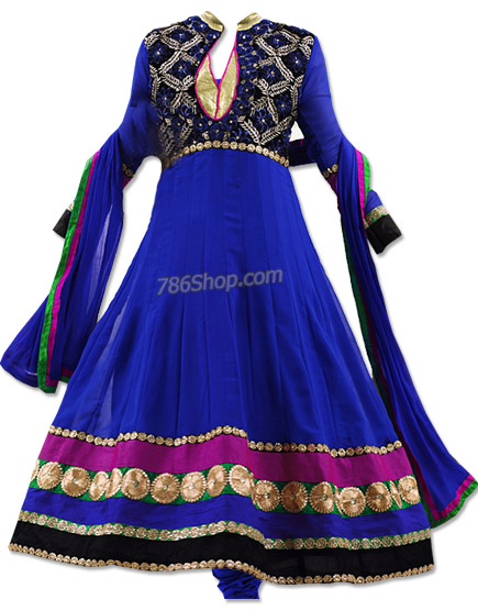  Royal Blue Chiffon Suit | Pakistani Dresses in USA- Image 1