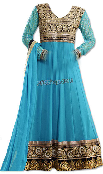  Sky Blue Chiffon Suit | Pakistani Dresses in USA- Image 1
