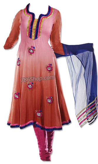  Pink/Peach Chiffon Suit | Pakistani Dresses in USA- Image 1