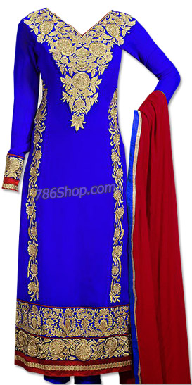  Royal Blue Georgette Suit | Pakistani Dresses in USA- Image 1