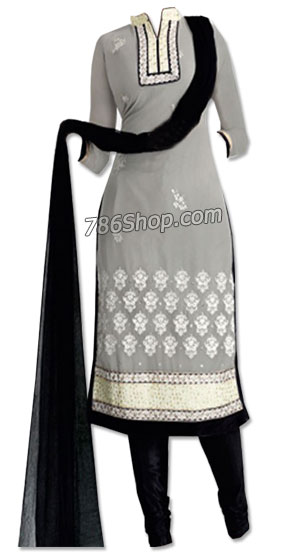  Grey/Black Chiffon Suit | Pakistani Dresses in USA- Image 1