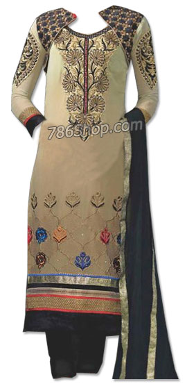  Beige/Black Georgette Suit | Pakistani Dresses in USA- Image 1