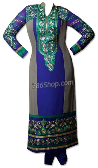  Royal Blue/Grey Georgette Suit | Pakistani Dresses in USA- Image 1