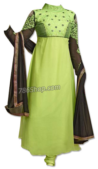  Lime Green Chiffon Suit | Pakistani Dresses in USA- Image 1