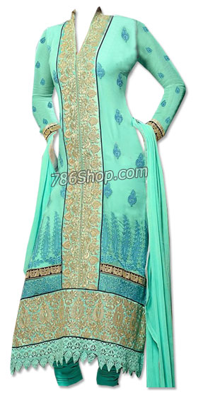  Light Sea Green Georgette Suit | Pakistani Dresses in USA- Image 1