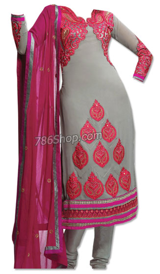  Grey/Pink Georgette Suit | Pakistani Dresses in USA- Image 1