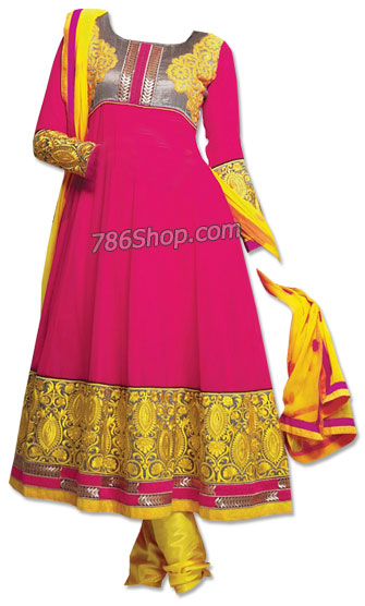  Hot Pink/Yellow Georgette Suit | Pakistani Dresses in USA- Image 1