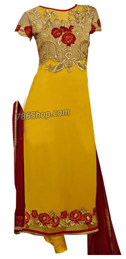  Yellow/Maroon Georgette Suit | Pakistani Dresses in USA- Image 1