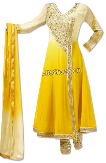  Yellow/Off-white Chiffon Suit | Pakistani Dresses in USA- Image 1